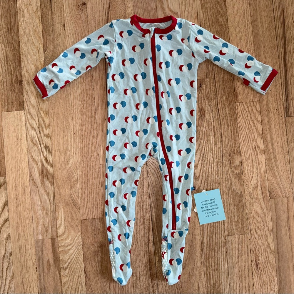 Baby Boy Kickee Pants 6-9 mo Light Blue With Balloons Footed Outfit Pajama NWT